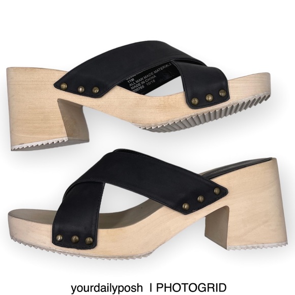 Seven Dials crisscross platform wood heeled slide sandals 11 - Picture 1 of 13